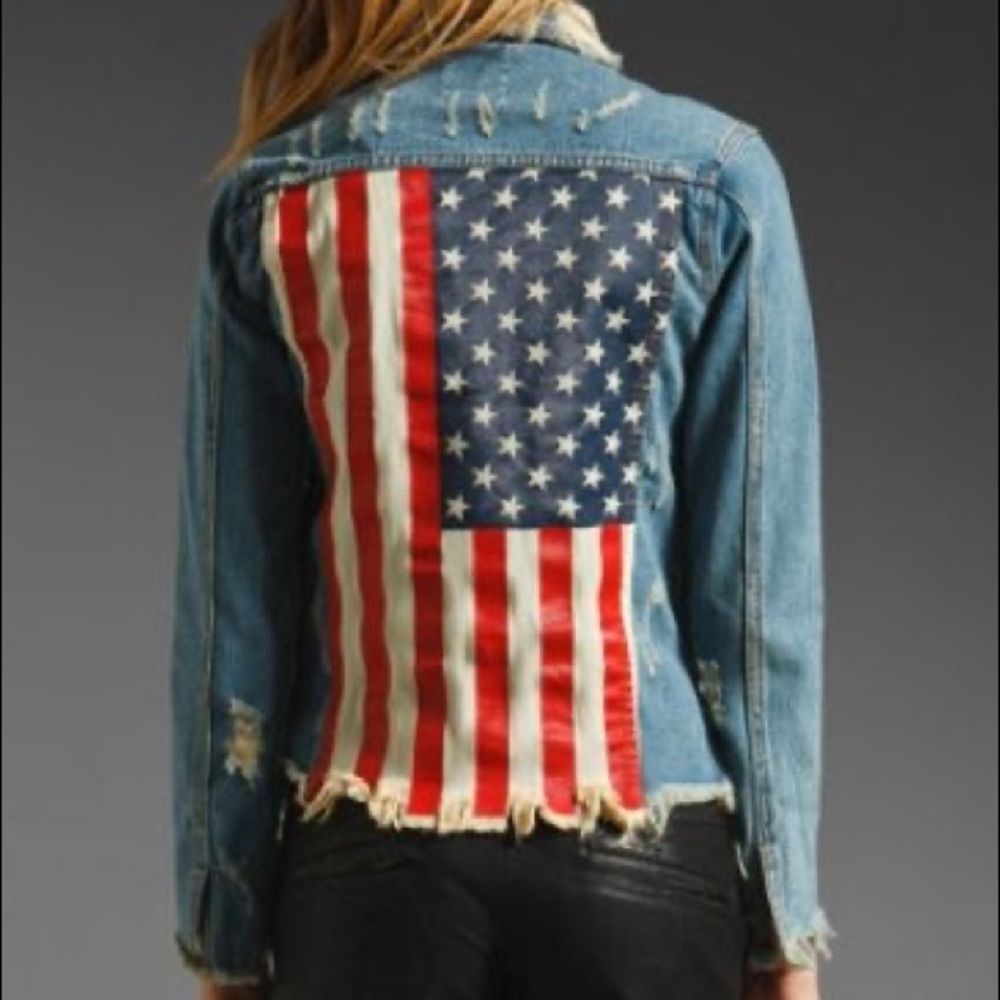UNIF Denim Studded American Flag Jacket XS